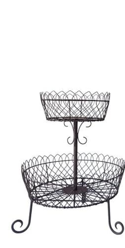 Tall Plant Stand, Wire Basket, Wire Fruit Bowl, 2 Tier Etagere Indoor Outdoor Rustic Vintage Style Vegetable, Storage, Display Unit, Large Plant Stand, Metal Garden Pot Display