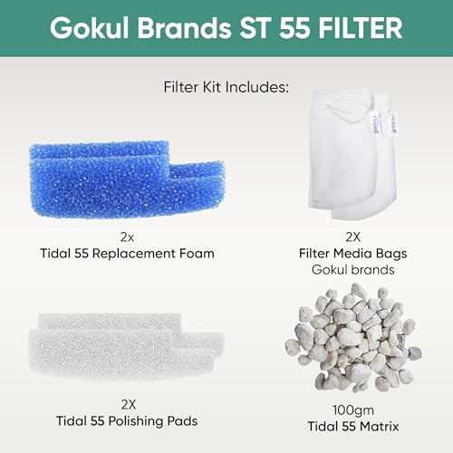 Image of Tidal 55 Filter Maintenance and Replacement Filter Media Kit, Including Gokul Brands Aquarium Filter Media Bags (Tidal 55 Polishing Pads, 55 Foam Filter Sponge, 55 Matrix Bio Media)