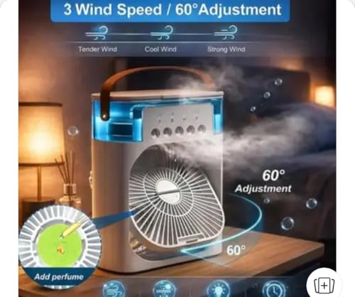Image of Portable Mini Air Cooler Fan with Water Mist Spray, 600ml Tank, 5 Spray Modes, Adjustable Mist Levels - USB Powered