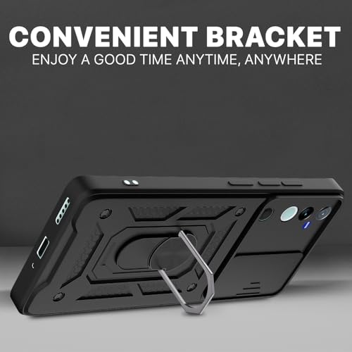 Image of Pikkme D10 Tough Armor Bumper Case | 360 Protection Case | Sliding Camera Shield Cover & Ring Holder Stand Back Cover for Vivo V40 5G / V40 Pro 5G / T3 Ultra 5G (Black)