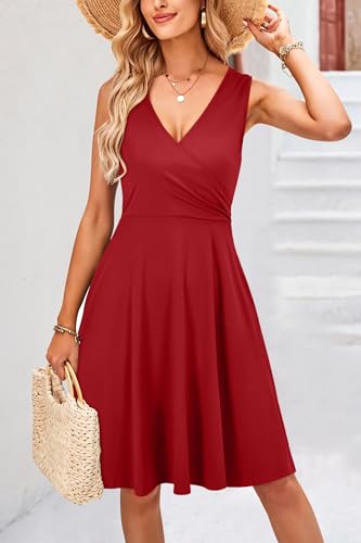Image of Nmoder Women's Sleeveless A Line Wrap V Neck Little Short Dress Summer Beach Casual Mini Tank Dress