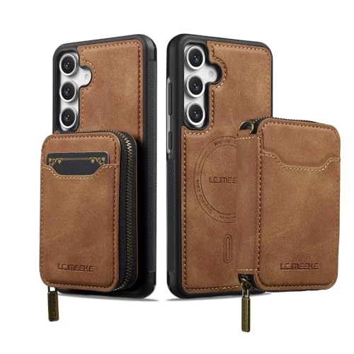 Étui en cuir pour Samsung Galaxy S26 Plus marron avec fermeture éclair élégante