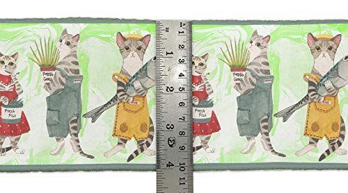 Iba Indianbeautifulart Green Fish & Cat Funny Character Fabric Laces For Crafts Printed Velvet Trim Fabric Sewing Border Ribbon Trims 9 Yard 3 Inches #TOP3