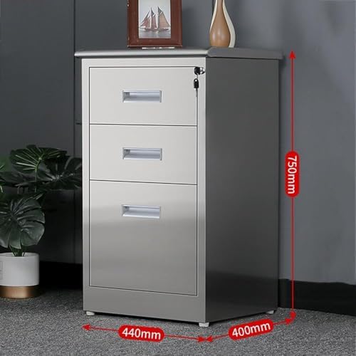 Stainless Steel Locking File Cabinet, 3-Drawer Mobile Storage for Home Office, Garage, Warehouse, Tool Chest & Repair Shop, Durable Metal Medicine Cabinet