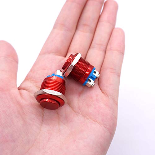 Taiss 2Pcs Momentary Push Button Switch Spst 16Mm Metal High Round Red Waterproof Pushbutton Switches 1No 3A/12-250V For Industrial Car Switch G-M16R #TOP6