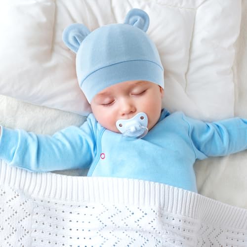 4 Set Newborn Baby Hats and Mittens, Soft Cotton Infant Essentials 0–3 Months, Cute Infant Hats for Boys and Girls3