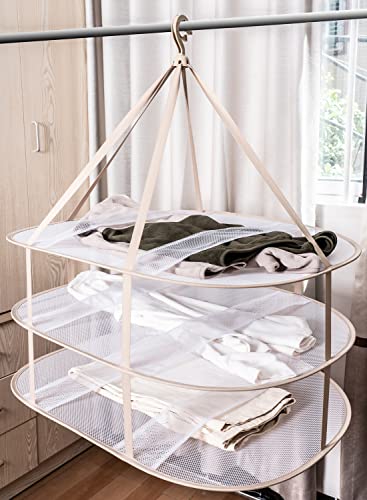 Sweater Flat Mesh Stackable Laundry Drying Rack, Lay Flat Dryer For Delicates, Portable Dry Rack For Indoor And Outdoor, 3 Tier Foldable, Beige #TOP2