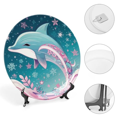 Plato decorativo Bone China con diseño de delfín 7 pulg miniatura 4