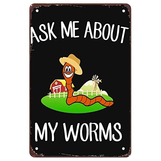Pregúntame sobre mis gusanos. Formulario divertido. Mamá granjera. Semillas. Regalo para mamá. Sé amable. Letreros retro. Arte. Bar. Club. Cocina. Cueva del hombre. Dormitorio. Letreros vintage diver