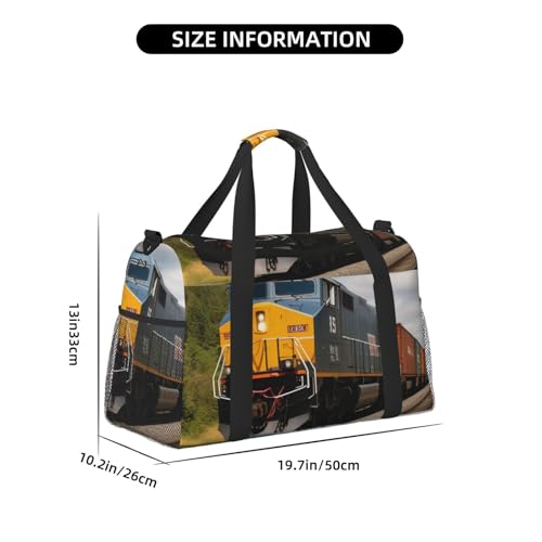 Freight Train Print Travel Duffle Bag - Foldable Personal Item Travel Bag for Women & Men,Carry-On Convertible Crossbody Tote Bags with Adjustable Shoulder Strap & Pockets 13x10.2x19.7 in4