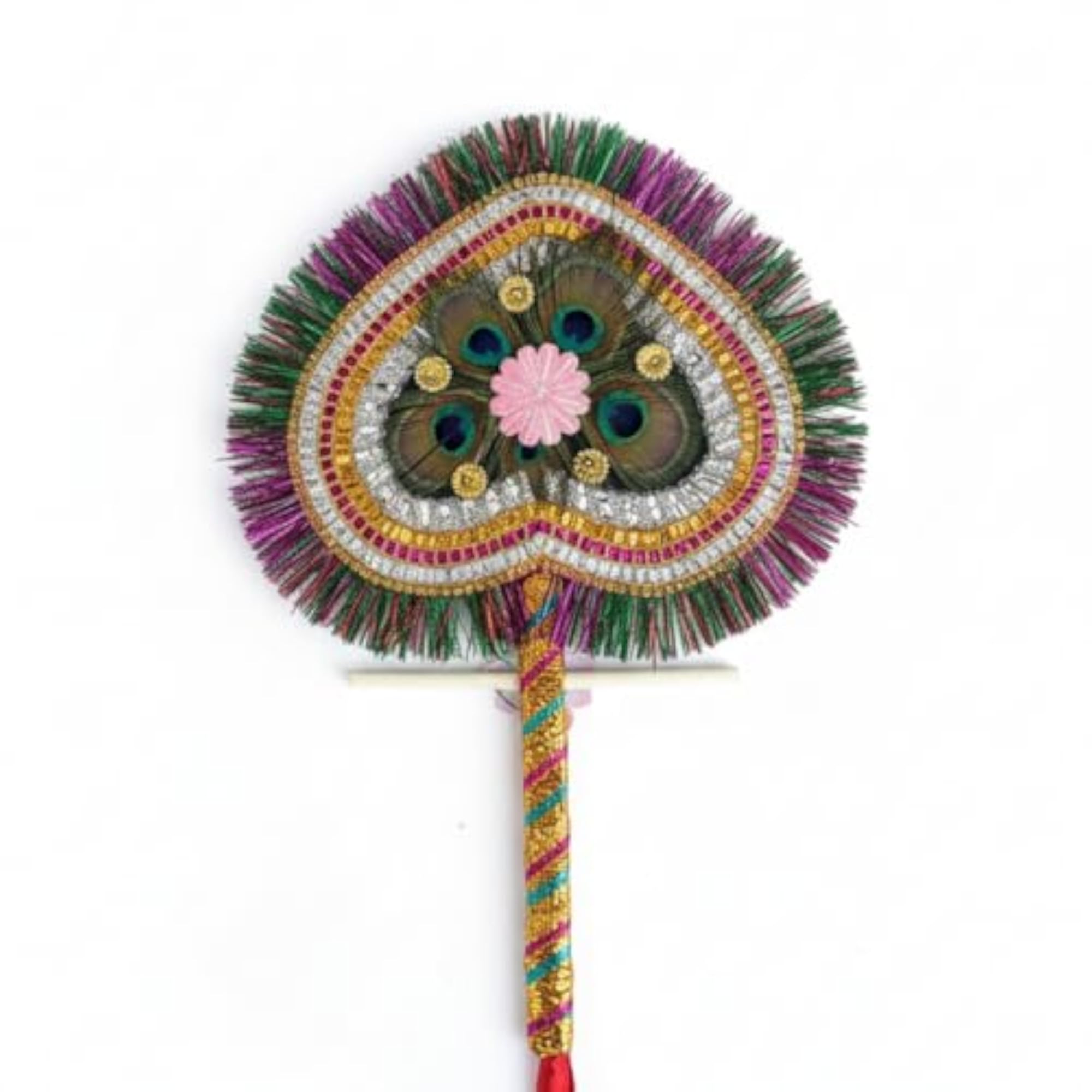 Original Peacock Feather Hand Fan, Heart Shape