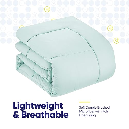 Sweet Home Collection 5 Piece Comforter Set Bag Solid Color All Season Soft Down Alternative Blanket & Luxurious Microfiber Bed Sheets, Aqua, Twin XL