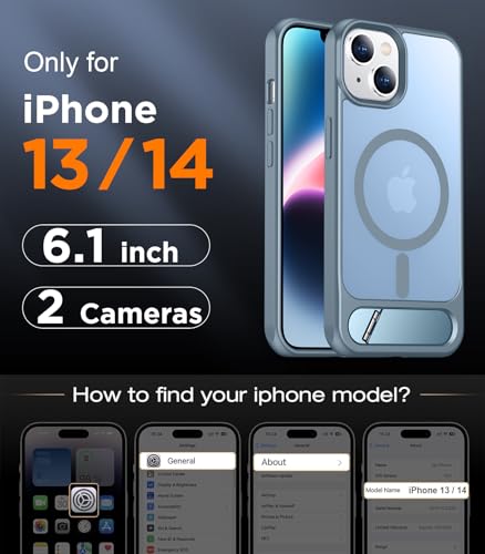 Image of Magnetic Compatible with iPhone 14 Case /iPhone 13 Case,[Built-in Invisible Kickstand][Compatible with MagSafe][Military Grade Shockproof] Slim Translucent Matte Phone Case for iPhone 14 /13 6.1 inch