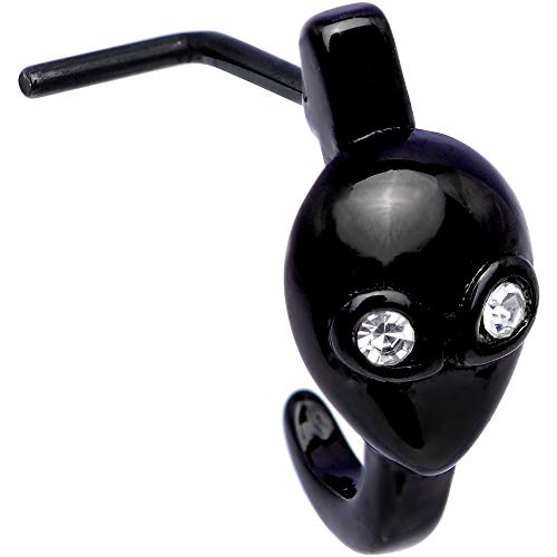 Body Candy 20G Black PVD Steel Faux Hoop L Shaped Nose Ring Clear Accent Alien Nose Stud Body Jewelry 1/4"