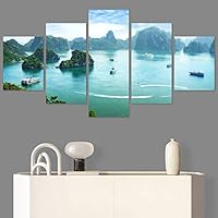 SIGNWIN 5 Panel Canvas Wall Art Modern Art Beach Coastal Expressive Global Multicolor Photography for Home Decorations Ready to Hang - 60