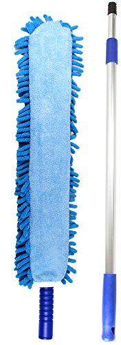 Jet Clean Chenille Microfiber Flat Hand Duster-Dust Appliances, Ceiling Fans, Blinds, Furniture, Shutters, Cars, Delicate Surfaces-Chenille-Extension Pole Reach 25-44