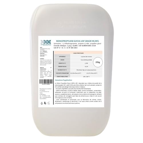 20L Mono Propylène Glycol (MPG) USP Alimentaire Cosmétique Pharmacetique Grade 99.9%