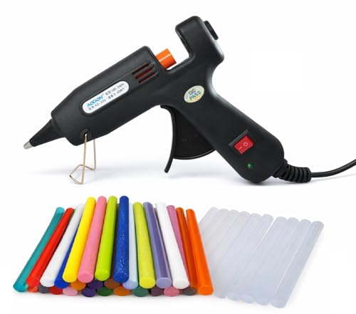Hot Glue Gun 90sec Fast Heat Mini Gun for Crafting 20 Transparent 30 Glitter/Color Glue Sticks 150cm Power Cord Anti-Scald Design Guns Crafts/DIY Arts/Card/Plastic/Wood 40W (Black)