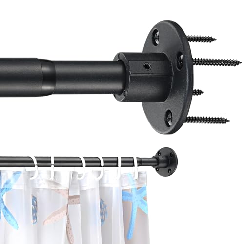 Image of Shower Curtain Rod, Closet Rod 21-32 Inch,Adjustable Heavy Duty Shower Rods for Bathroom Wall Mounted Permanent Industrial Shower Curtain Rod Rust Proof Stainless Steel Black