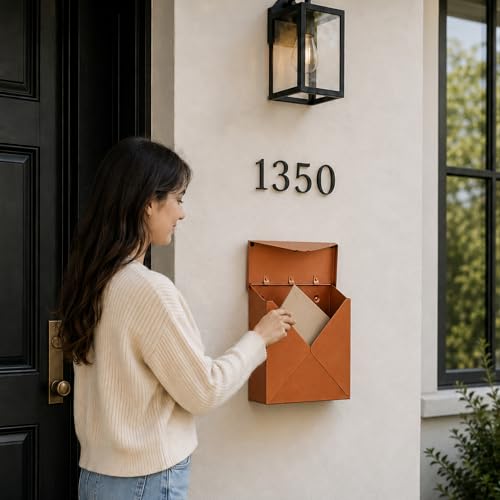 Image of NACH Mailboxes for Outside Wall Mount, 10 x 10 x 4 inch Antique Copper Mail Boxes for House Outside, Waterproof Mailboxes for Outside - Chicago Style Mail Box