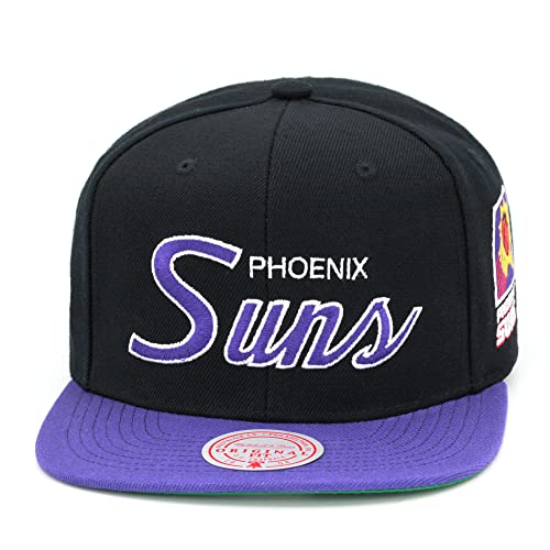 Mitchell & Ness Phoenix Suns Team Script 2.0 Hardwood Classics Snapback Hat Adjustable Cap - Black/Purple