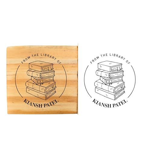 Image of Kunya Personalised Book Stamp with Your Name(3.5 cm Dia), customised for Stamping Books for Readers, Great Gift for booklovers, Kids, Teachers (Bookworm)