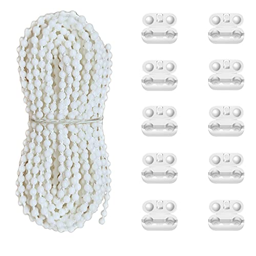 Antfly 10 Meters (32.8 Feet) Roller Blind Bead Chain Cord Roman Venetian Honeycomb Vertical Shade Blind Cord With 10 Pcs Connectors For Roller Blind Replacement Parts White (Thickened Version) #TOP30