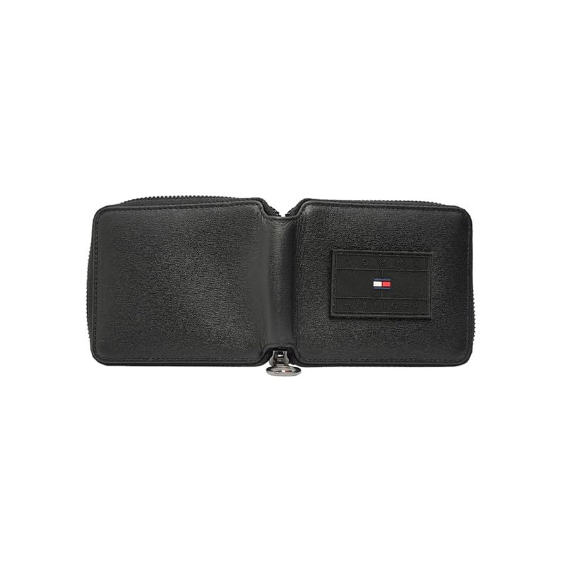 Image of Tommy Hilfiger Men's Zip Around Wallet Atrato - Black | Embossed Branding | Ideal Gift for Men