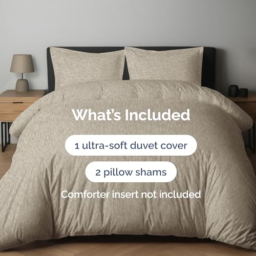 Image of Duvet Cover Full Size Set - Extra Soft Full Duvet Cover 80 inch x 90 inch with 2 Pillow Shams for Women, Men, Kids & Teens - Hotel Luxury w / Zipper Closures & Ties - Comfy, Cozy & Breathable (Heathered Beige)