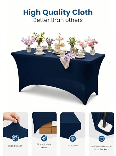 Image of Utopia Kitchen Spandex Tablecloth 2 Pack [8FT, Navy Blue] Tight, Fitted, Washable and Wrinkle Resistant Stretch Table Cloth Rectangle Cover for Trade Show, Weddings & Parties [96Lx30Wx30H Inch]