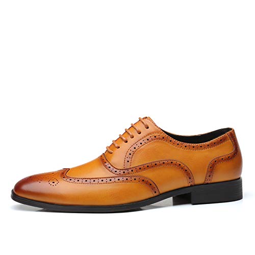 Men's Leather Oxford Wingtip Dress Shoes, Brogue Pattern, Tan Brown, Lace-up2