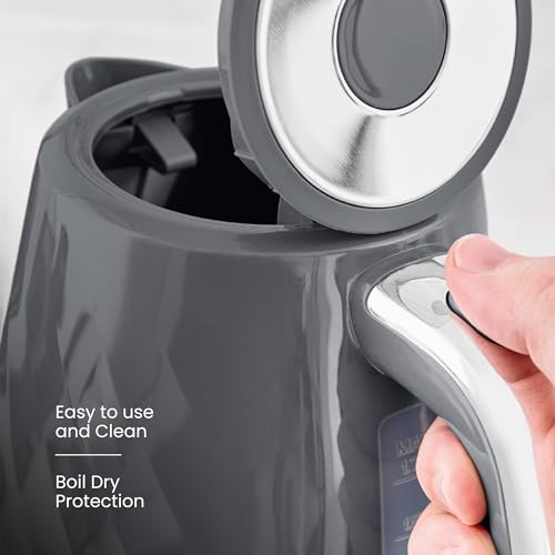 Image of Tower Premium Windsor Electric Kettle 1.7L, 1350W | Strix Controller, Rapid Boil in 45 Seconds, Auto Shut-Off, Boil-Dry Protection, 360 Power Base, Water Level Indicator, 2.5 Year Warranty (Grey)