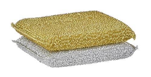 Image of Kitchen Sponge Scrubber, Heavy Duty, Hand Friendly Scouring Sponge for Sink, Pot, Dish Washing Scrubber Non-Scratch Sponge (Gold-Silver)