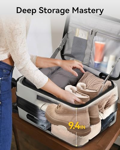 LUGGEX Carry On Luggage for Travel Front Opening, Expandable Polycarbonate Hard Shell Suitcase with Wheels for Men Women (Black Gold, 19 Inch, 27.2L-32L)3