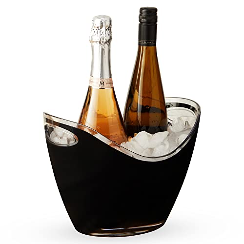 True Modern Wine & Champagne Bucket Black Ice Beverage Tub - Indoor & Outdoor Drink Bucket For Parties - 2 Bottles Capacity Champagne & Wine Chiller Bucket - 10.5" X 8.25" X 7.75" #TOP5