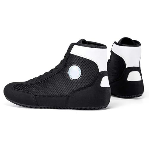 Botas de boxeo de entrenamiento, zapatillas altas para lucha, transpirables, antideslizantes, soporte para el tobillo, zapatillas de fitness para, Negro , 44 EU - imagen 4