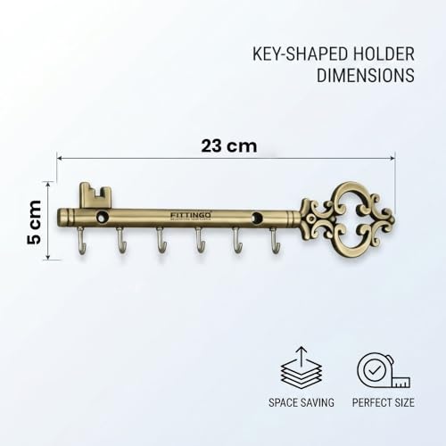 Image of Royal Chavi Key Holder for Wall, Brass Antique Chabi Shape Key Stand with 6 Hooks, Metal Wall Mount Key Hanger, Decorative Key Rack for Home Entrance Living Room, Housewarming Gift 23x5 cm