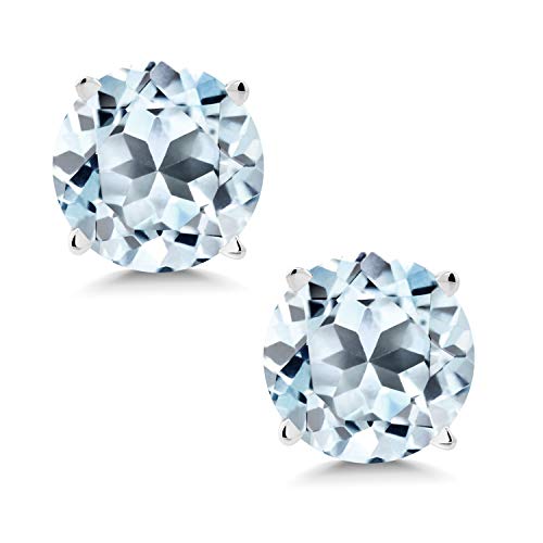 Gem Stone King 14K White Gold Sky Blue Topaz Stud Earrings For Women (1.60 Ct Gemstone Birthstone Round 6MM) Gem Stone King 14K White Gold Sky Blue Topaz Stud Earrings For Women (1.60 Ct Gemstone Birthstone Round 6MM)