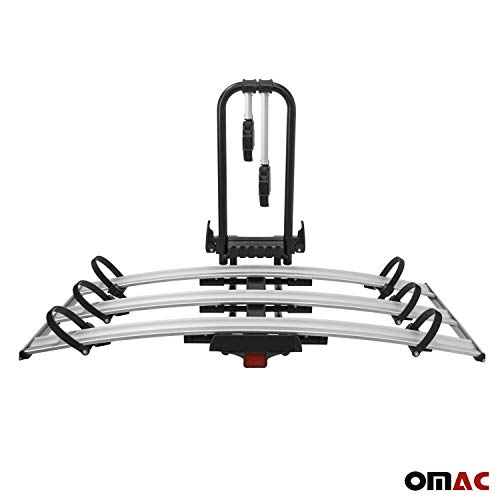 OMAC Auto Accessories Foldable Bike Rack Hitch Mounted | 3 Bicycle Carrier Racks Aadjustable Hitches Suitable for Electric Bikes and Fat Bikes