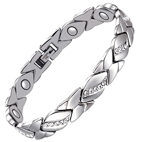 Feraco Magnetic Bracelets For Women Titanium Steel Ultra Strength Magnet Bracelet With Sparkling Crystals, Christmas Jewelry Gifts For Women (Silver) #TOP9