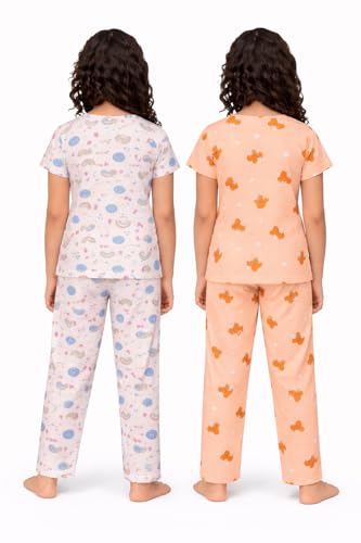 Image of NammaBaby Girl Cotton Night Suit Tshirt Shorts Capri Pyjama Set - Multipacks
