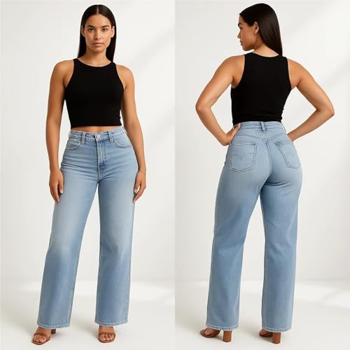 Valvari Jeans, Mid-Low Rise Stretch Wide Leg Sweatpant Jeans with Tummy Control, Relaxed Baggy Fit Denim Pants3