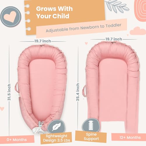 Image of Baby Lounger - Breathable & Soft Baby Lounger for Newborn 0-24 Months, Soft Portable Baby Lounger Pillow, Newborn Babies Essentials, Snuggle Lounger Me