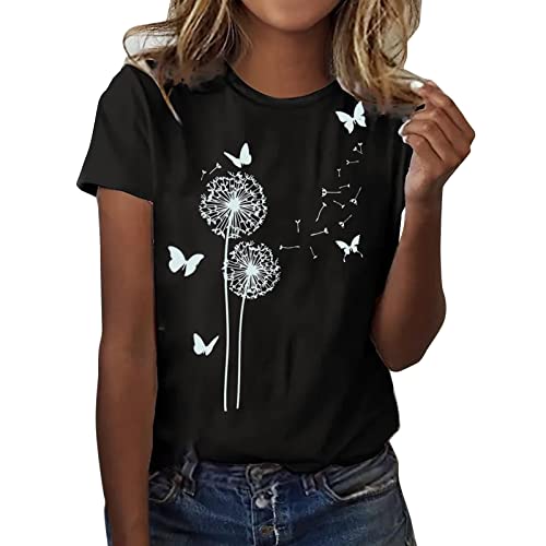 Rrunsv Camisetas de verano para mujer, túnica de manga corta, túnica de manga corta, informal, holgada, color y estampado de lazo, cuello redondo, camiseta de manga corta, camiseta holgada, top de Rrunsv Camisetas de verano para mujer, túnica de manga corta, túnica de manga corta, informal, holgada, color y estampado de lazo, cuello redondo, camiseta de manga corta, camiseta holgada, top de