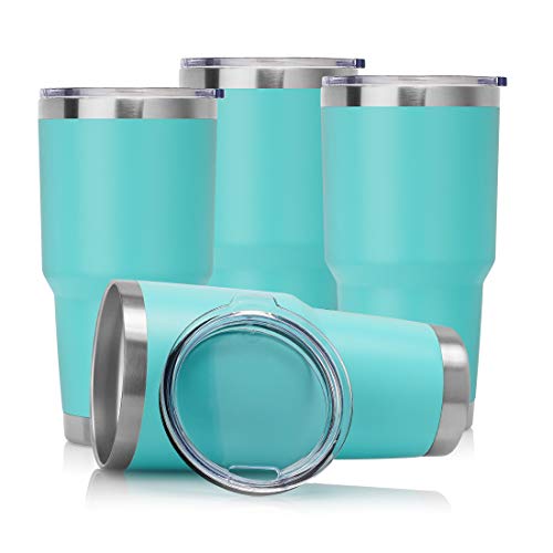 DOMICARE 30oz Double Wall Vacuum Insulated Tumbler with Lid Stainless Steel Travel Mug Powder Coated Coffee Cup Light Blue 4 Pack