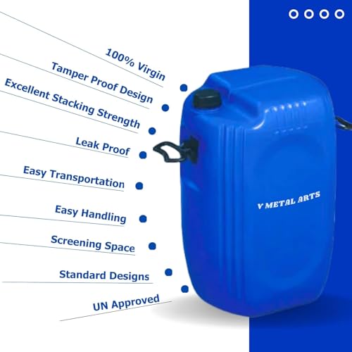 Image of V METAL ARTS Plastic Jerry Can | 50 Litre | Water Storage Drum | Leak Proof Gallon | PVC Jerry Can | Refillable Empty Can with Sealed Cap | Fuel & Chemical Storage Container | for Generators, Jeeps, Marine, Boat and Other Vehicles