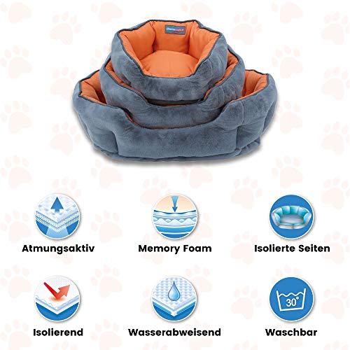 ThermoSwitch Santorini Hundebett Hundekissen Hundekorb Hundematte Hundematratze wärmend kühlend Winter Sommer (M - 60 x 50 x 20 cm, orange/grau)