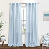 KOUFALL Light Blue Curtains for Bedroom Living Room 84 Inches Long,Sheer Linen Semi Light Filtering Back Tab Curtains 84 Inch Length 2 Panels Set