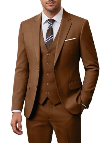 Image of Men's 3 Piece Slim Fit Suit Set, Jacket Vest and Pants for Men | Mens Wedding Suit Solid Prom Tuxedo Suits Graduation Homecoming Party Dinner Suit Outfits with Adjustable Waist Pants