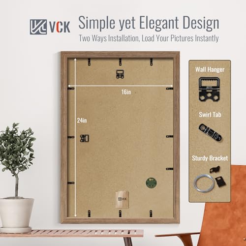 Image of VCK 16x24 Picture Frame 5 Pack, Walnut Wood, 12x18 Mat, for Wall Art